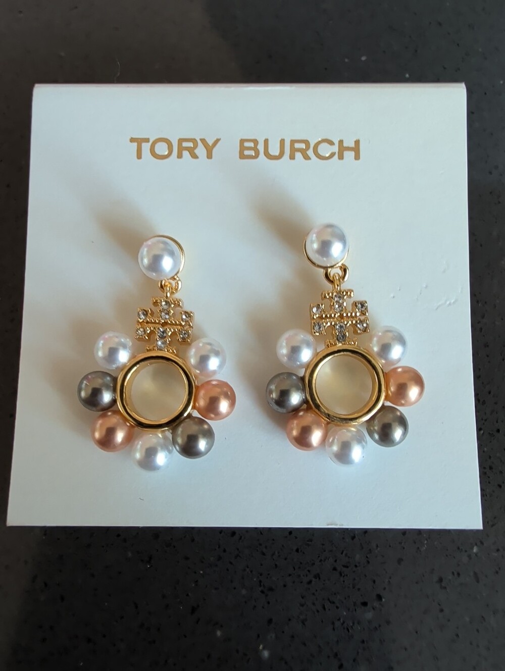 NEW Tory Burch Kira Multi Faux Pearl Earrings Gorgeous W65